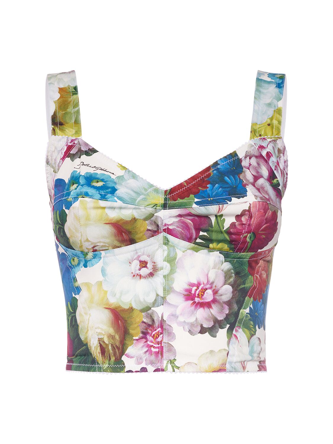Dolce & Gabbana Flower Print Cotton Poplin Bustier Top In Multicolor