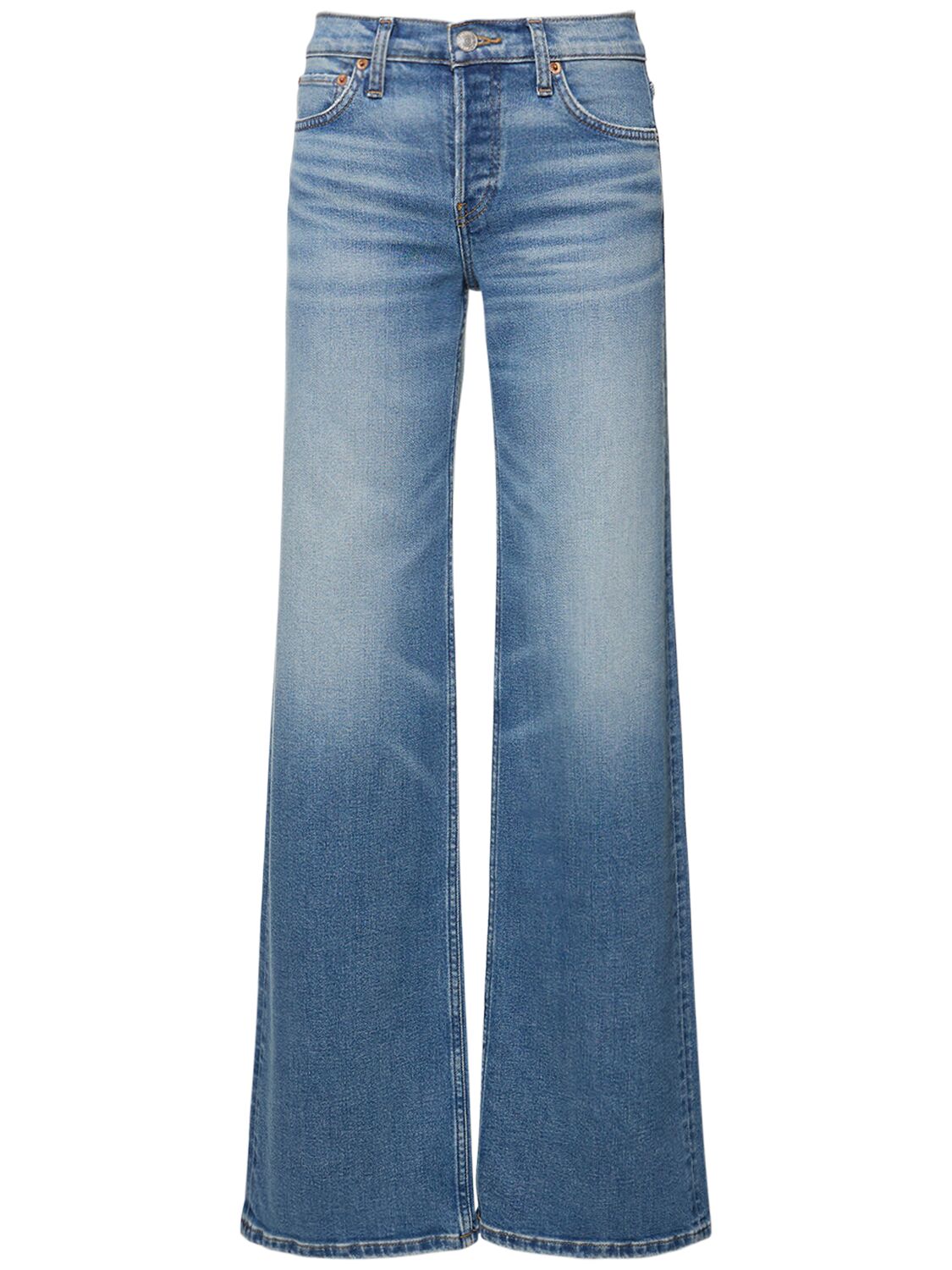 Re/done Midrise Cotton Blend Wide Jeans In Blue