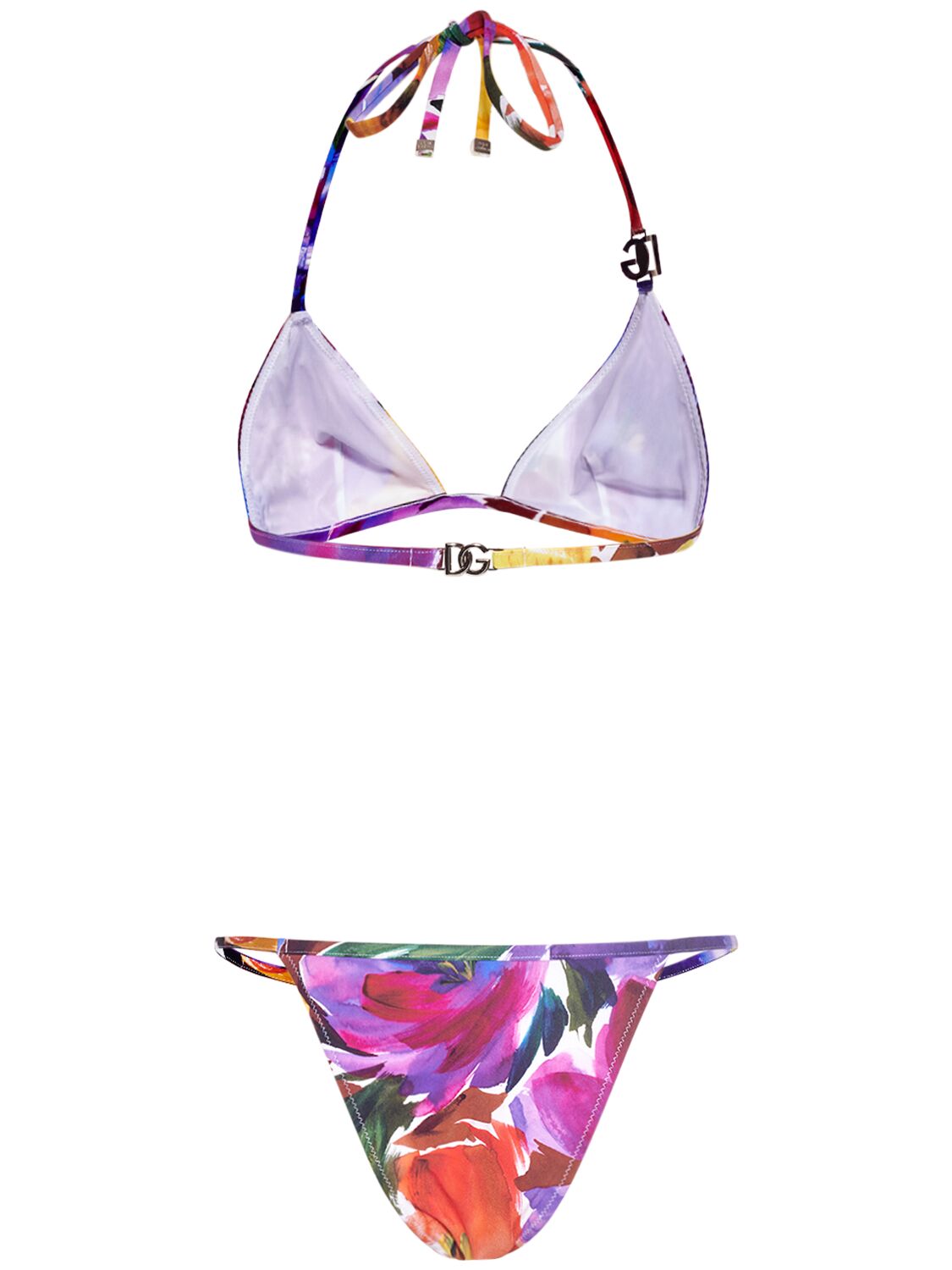 Shop Dolce & Gabbana Flower Print Jersey Triangle Bikini In Bunt