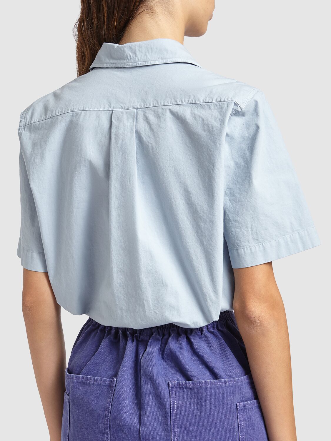 Shop Max Mara Adunco Short Sleeve Cotton Shirt In Light Blue