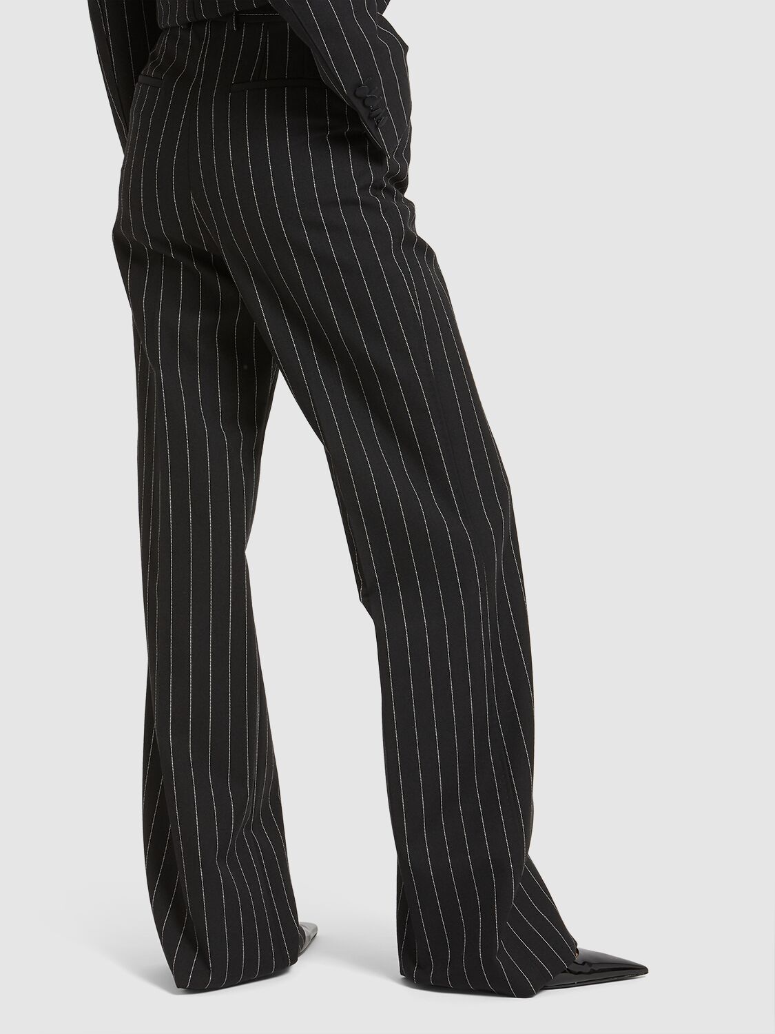 Shop Dolce & Gabbana Wool Pinstriped Flare Pants In White,black