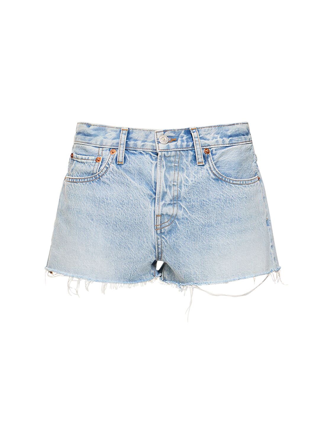 Re/done & Pam Mid Rise Denim Shorts In Light Blue