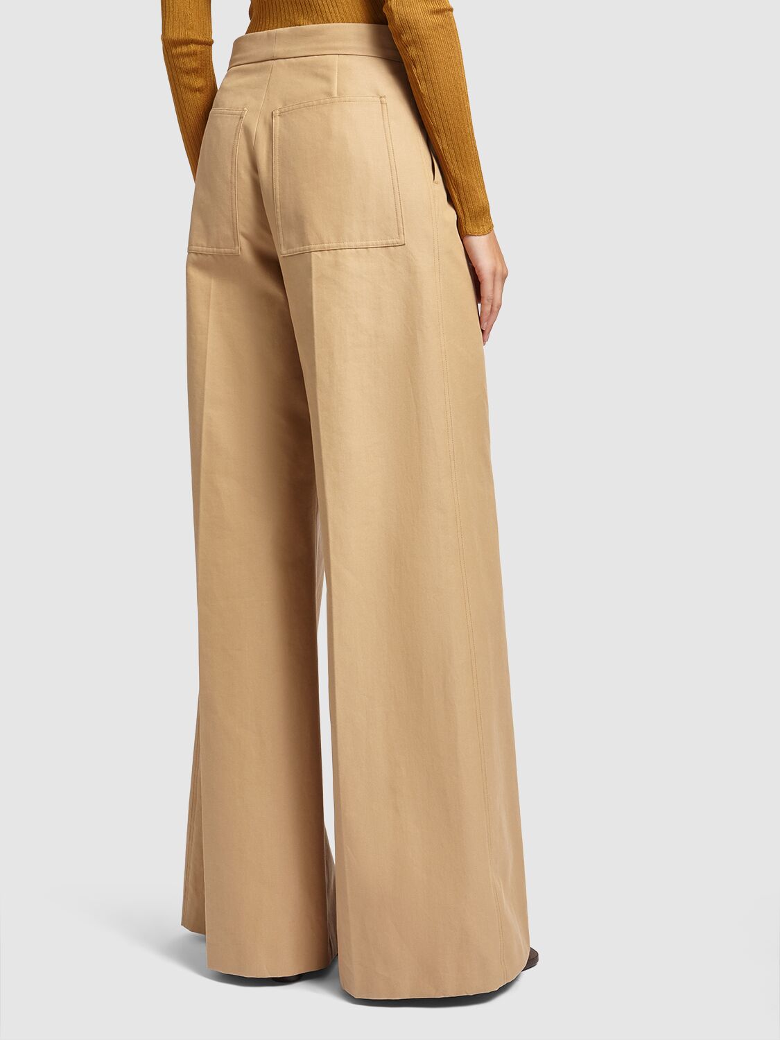 Shop Max Mara Corte Pleated Cotton Canvas Pants In Beige