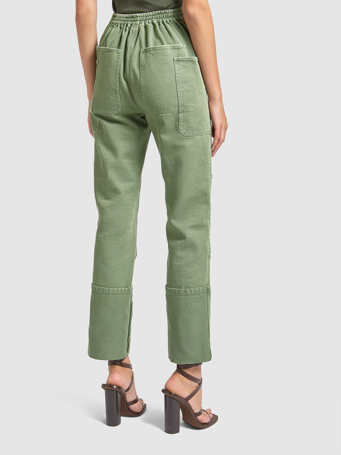 Shop Max Mara Facella High Waist Cotton Drill Pants In Green