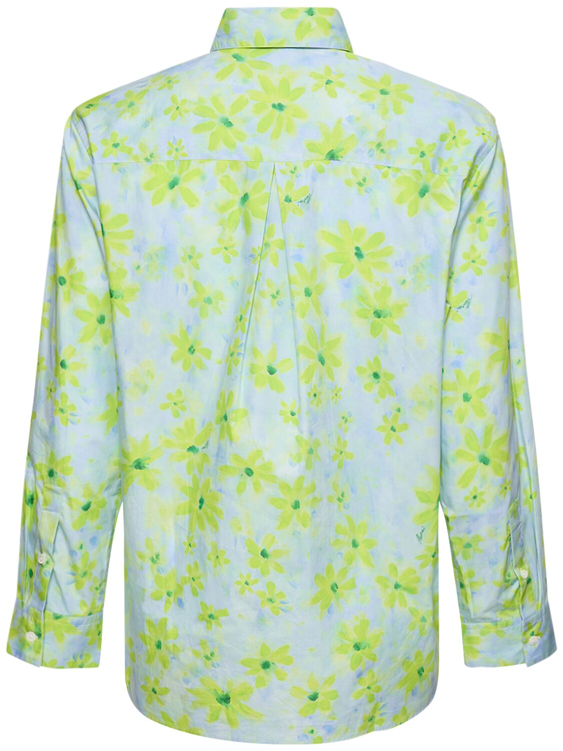 Shop Marni Flower Print Cotton Poplin Shirt In Green