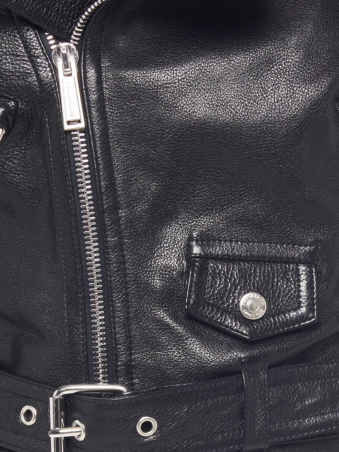Shop Dsquared2 Leather Biker Jacket W/ Belt In Black