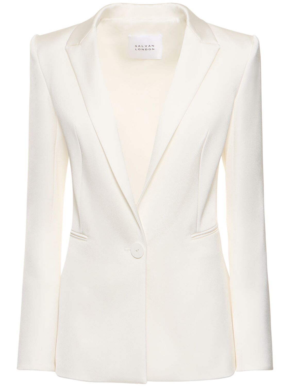 Shop Galvan Satin Sculpted Single Breasted Blazer In White