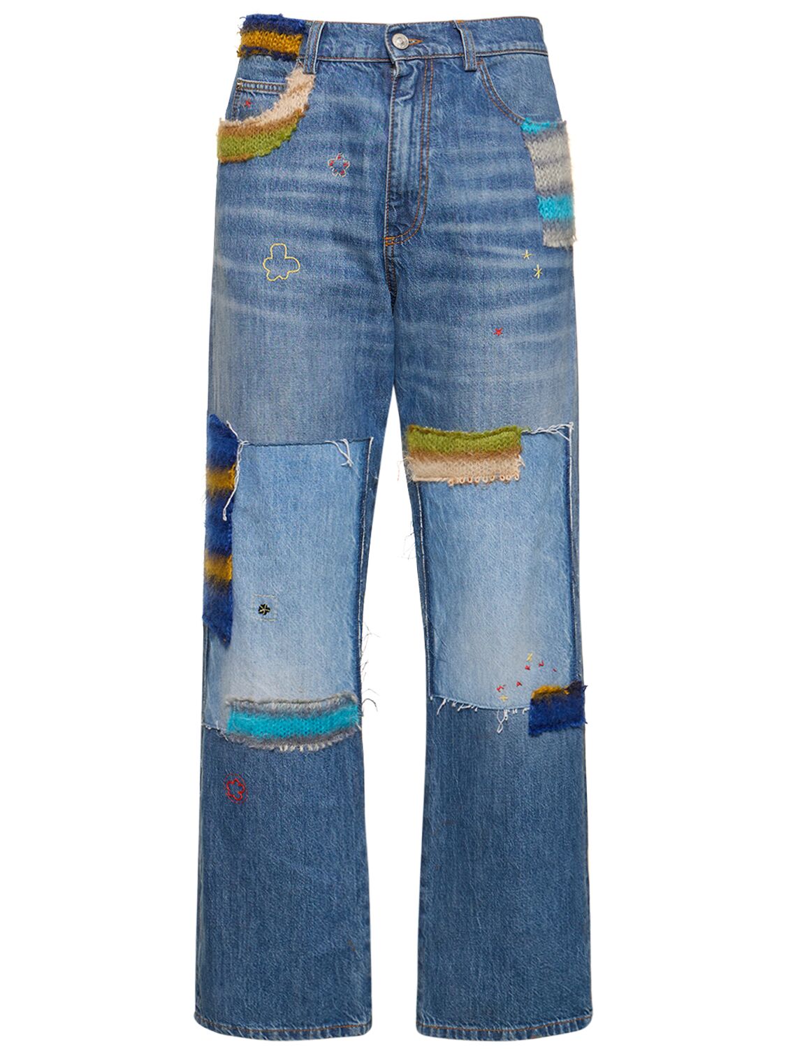Marni Straight Cotton Denim Jeans W/mohair In Blue