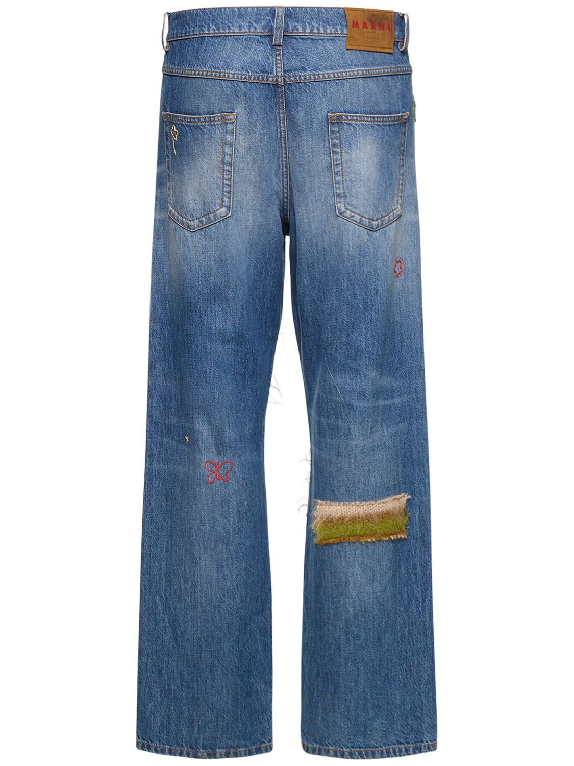 Shop Marni Straight Cotton Denim Jeans W/mohair In Blue