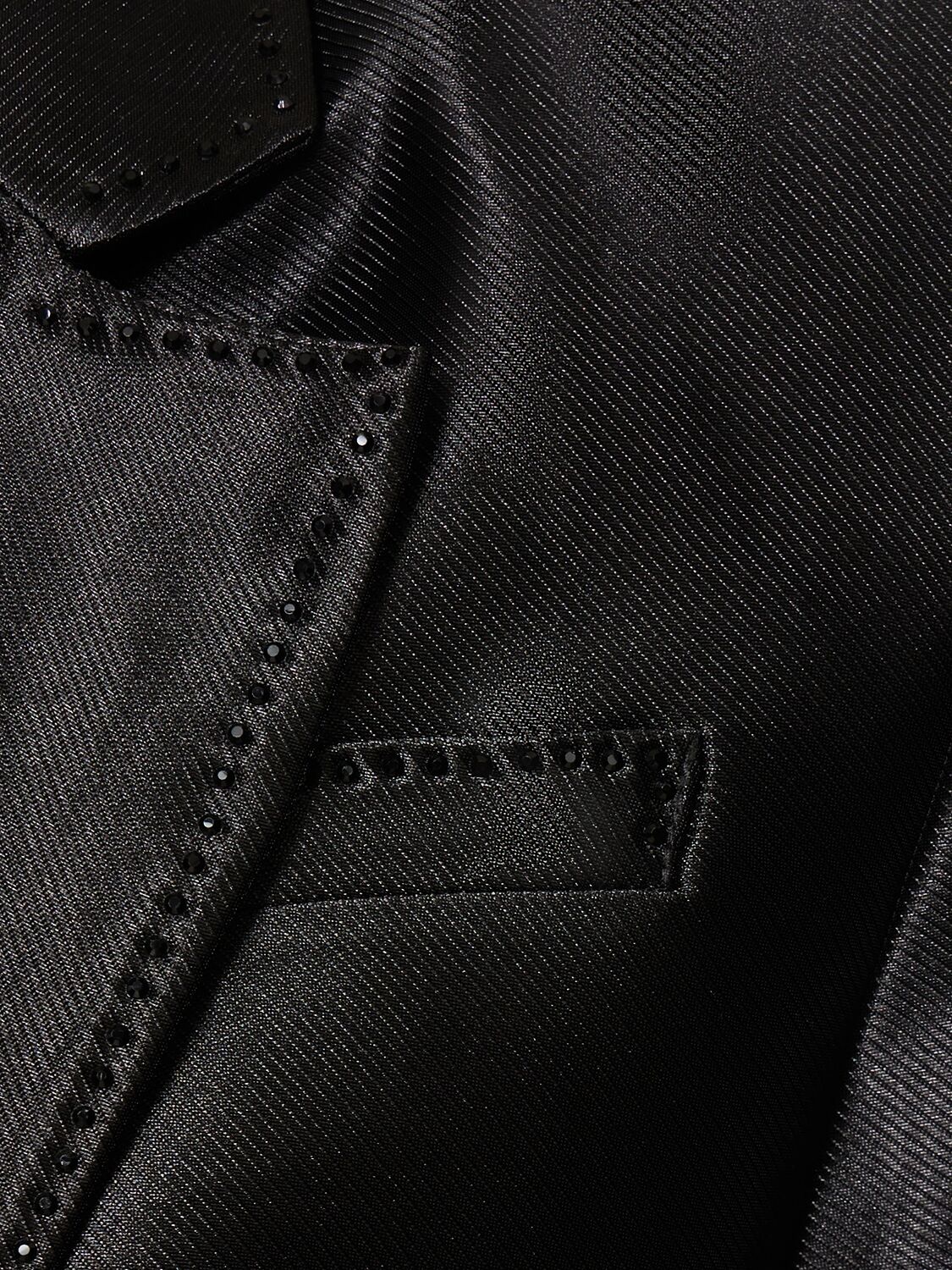 Shop Rotate Birger Christensen Embellished Viscose Blend Crop Blazer In Black