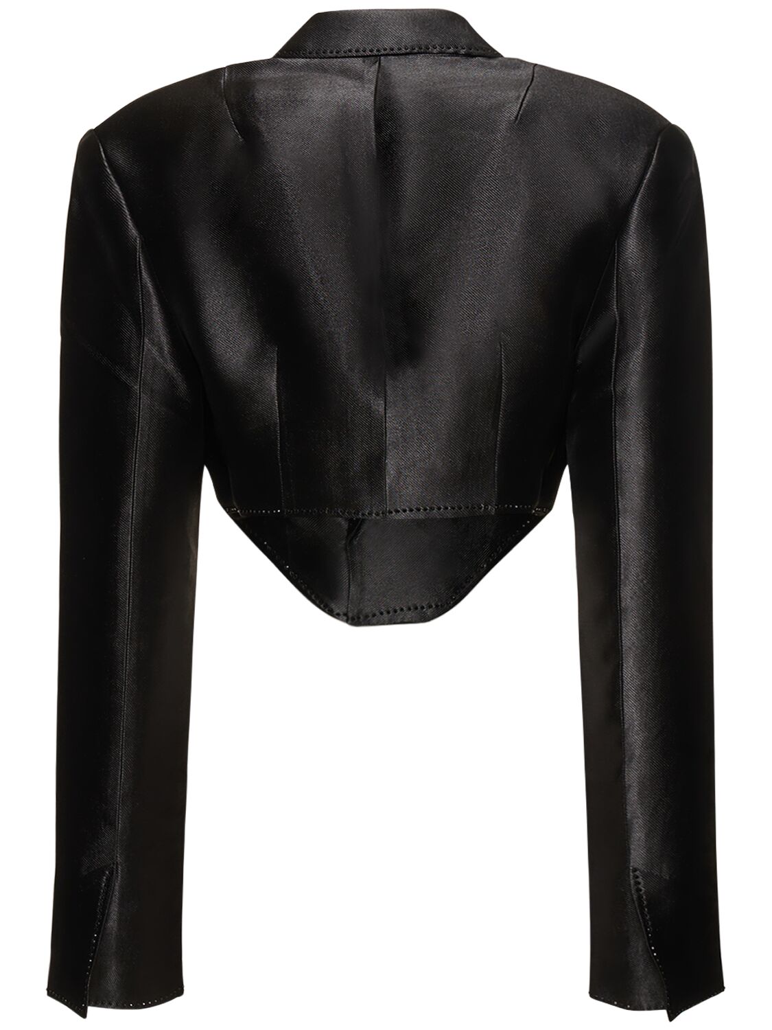 Shop Rotate Birger Christensen Embellished Viscose Blend Crop Blazer In Black