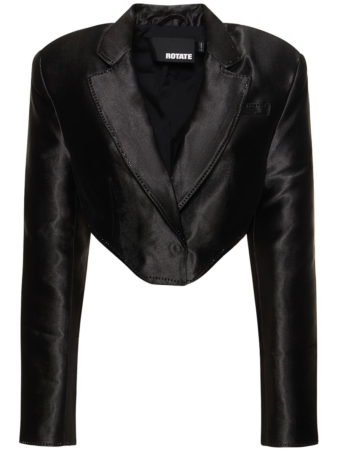 Rotate Birger Christensen Embellished Viscose Blend Crop Blazer In Black