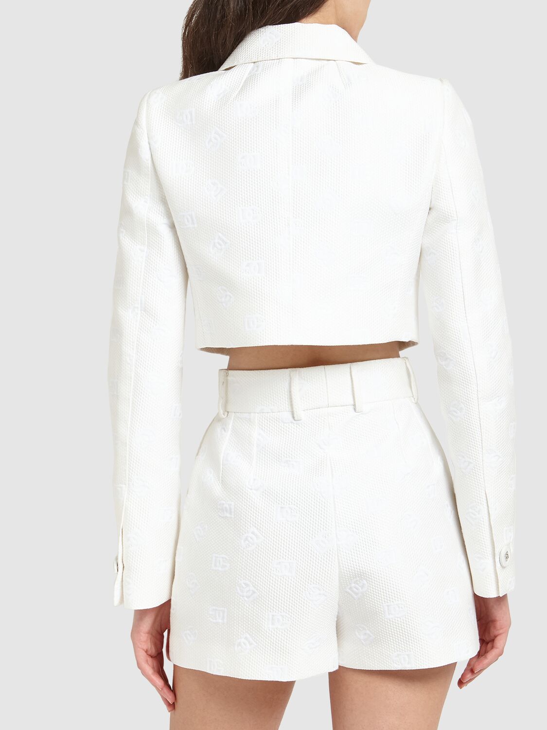 Shop Dolce & Gabbana Monogram Jacquard Crop Jacket In White