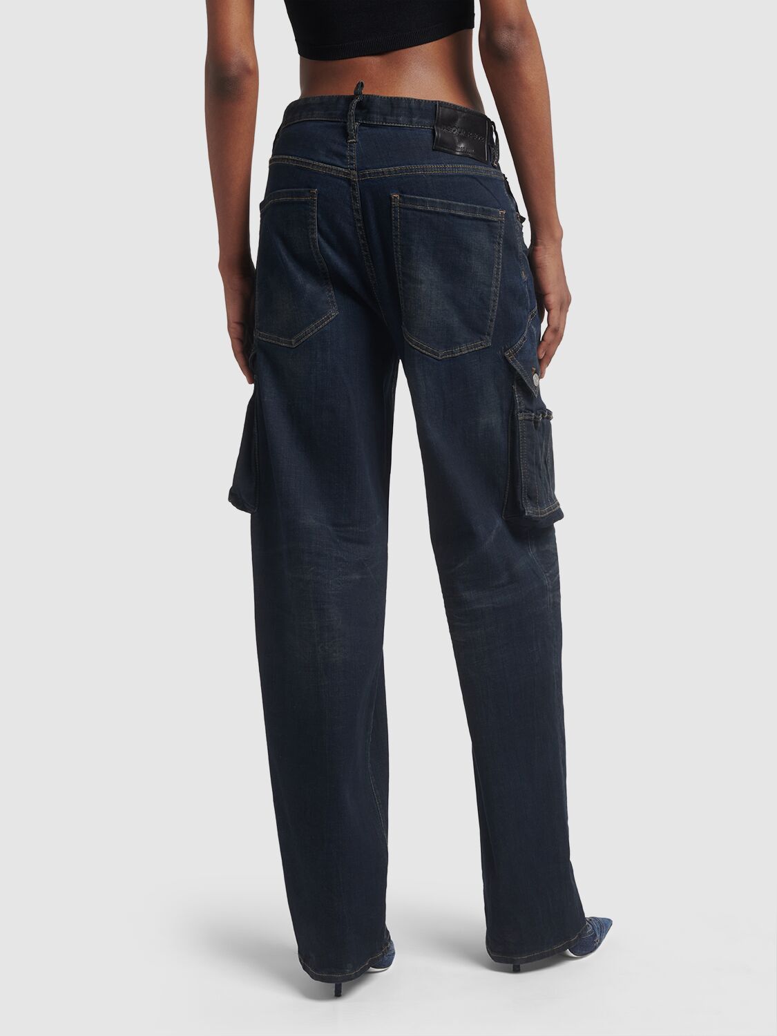 Shop Dsquared2 Eros Wide Denim Cargo Jeans In Dark Blue