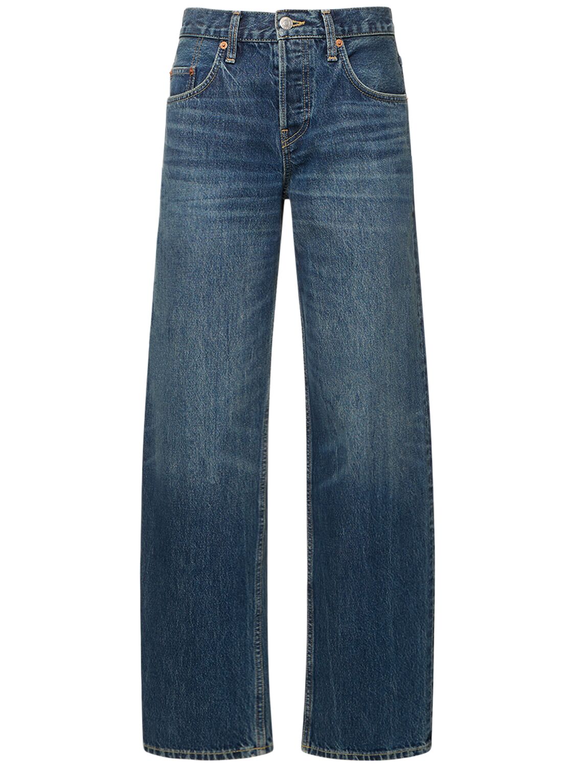 Re/done High Waisted Denim Wide Jeans In Blue