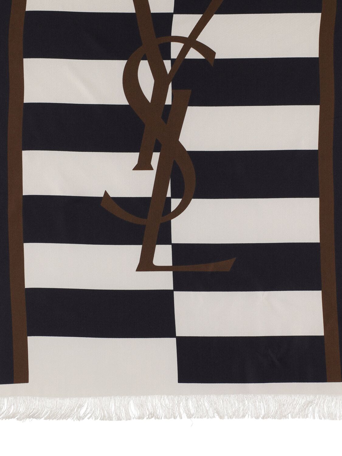 Shop Saint Laurent Logo Striped Silk Scarf In Brown,multi
