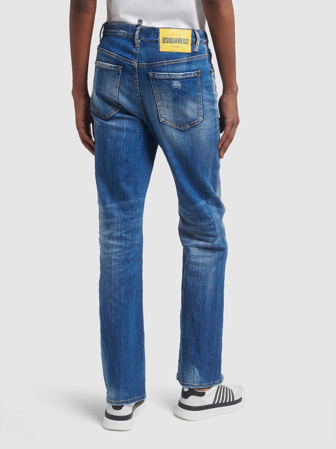 Shop Dsquared2 Roadie Distressed Mid-rise Wide Jeans In Blue