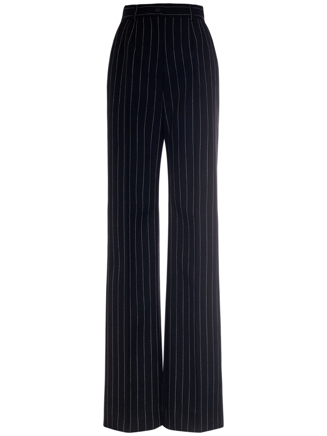 Shop Dolce & Gabbana Wool Pinstriped Flare Pants In White,black