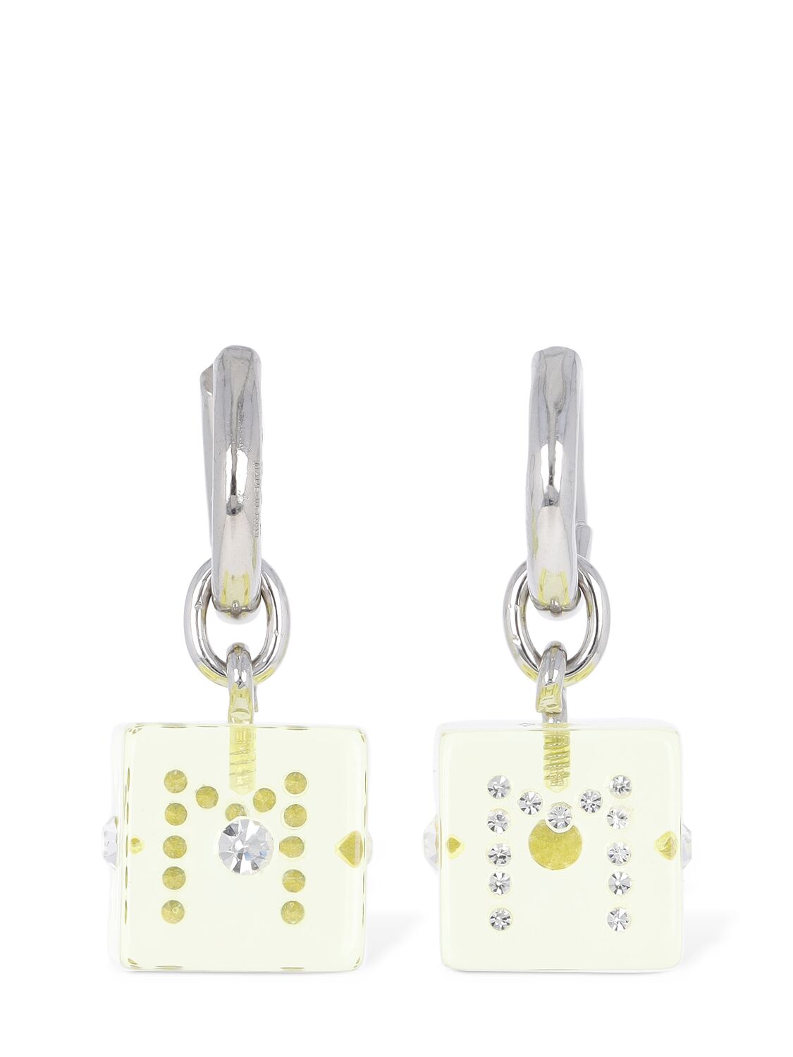 Marni Resin Earrings W/ Dice & Crystal In Silver,yellow
