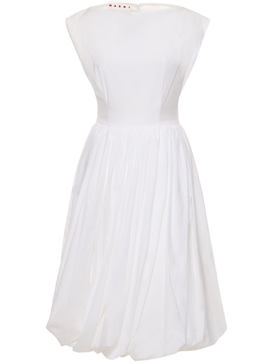 Shop Marni Cotton Poplin Sleeveless Midi Dress In 화이트
