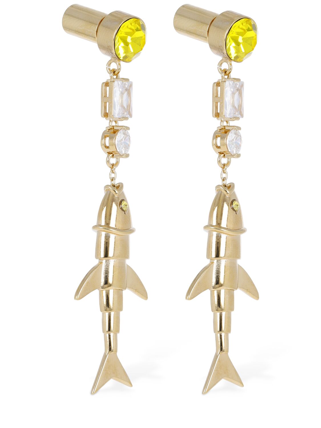 Shop Marni Fish Crystal Drop Earrings In 골드,멀티