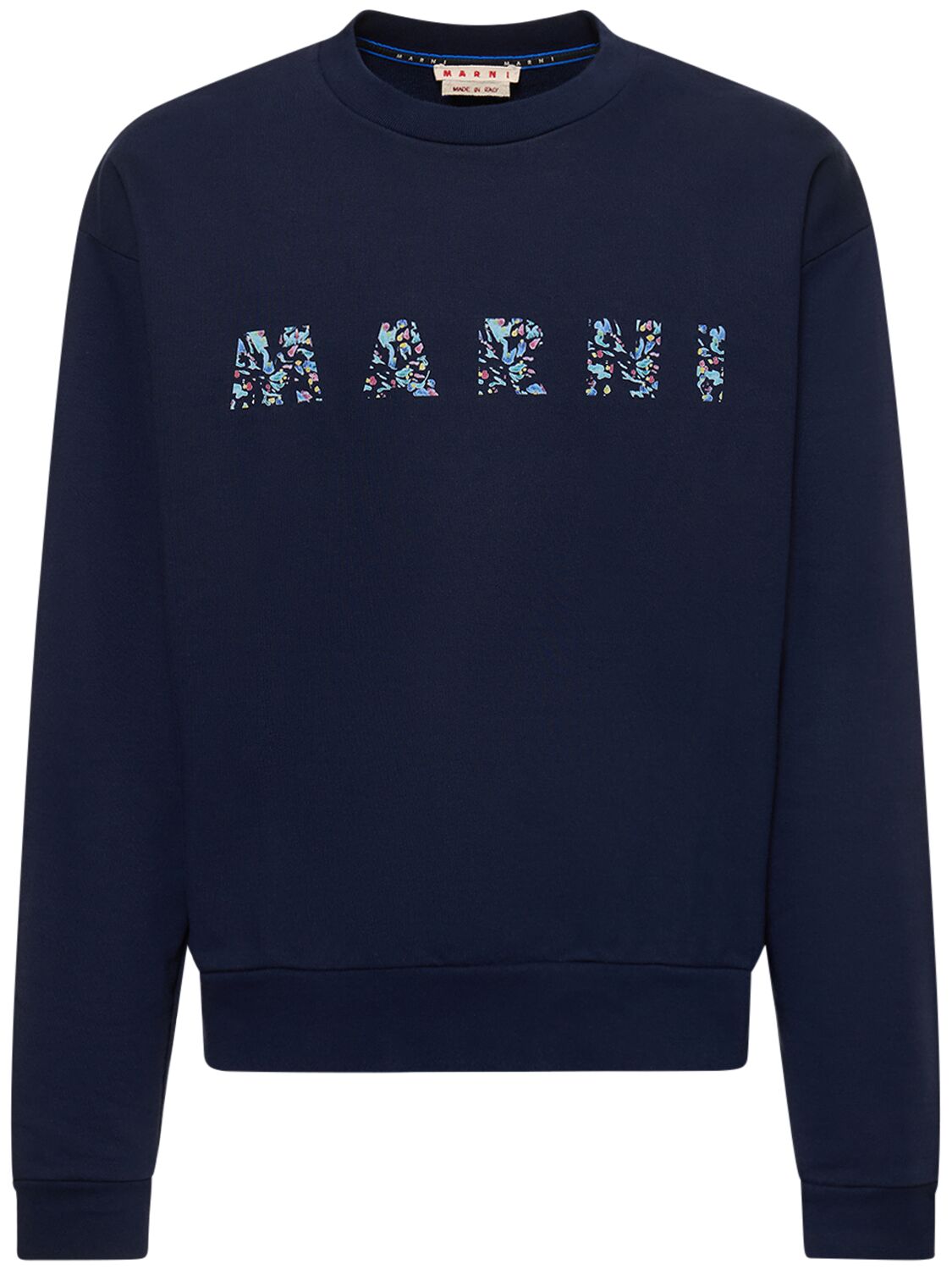 Shop Marni Floral Logo Print Cotton Sweatshirt In Blue