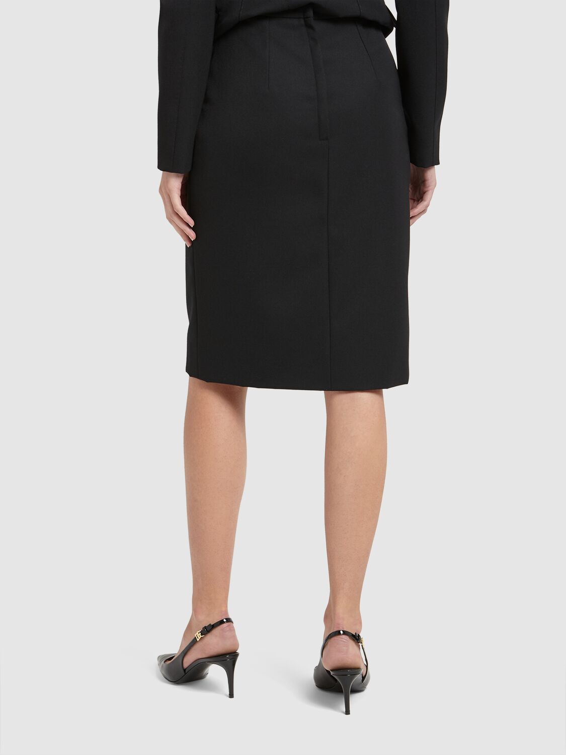 Shop Dolce & Gabbana Wool Blend Crepe Midi Skirt In Black