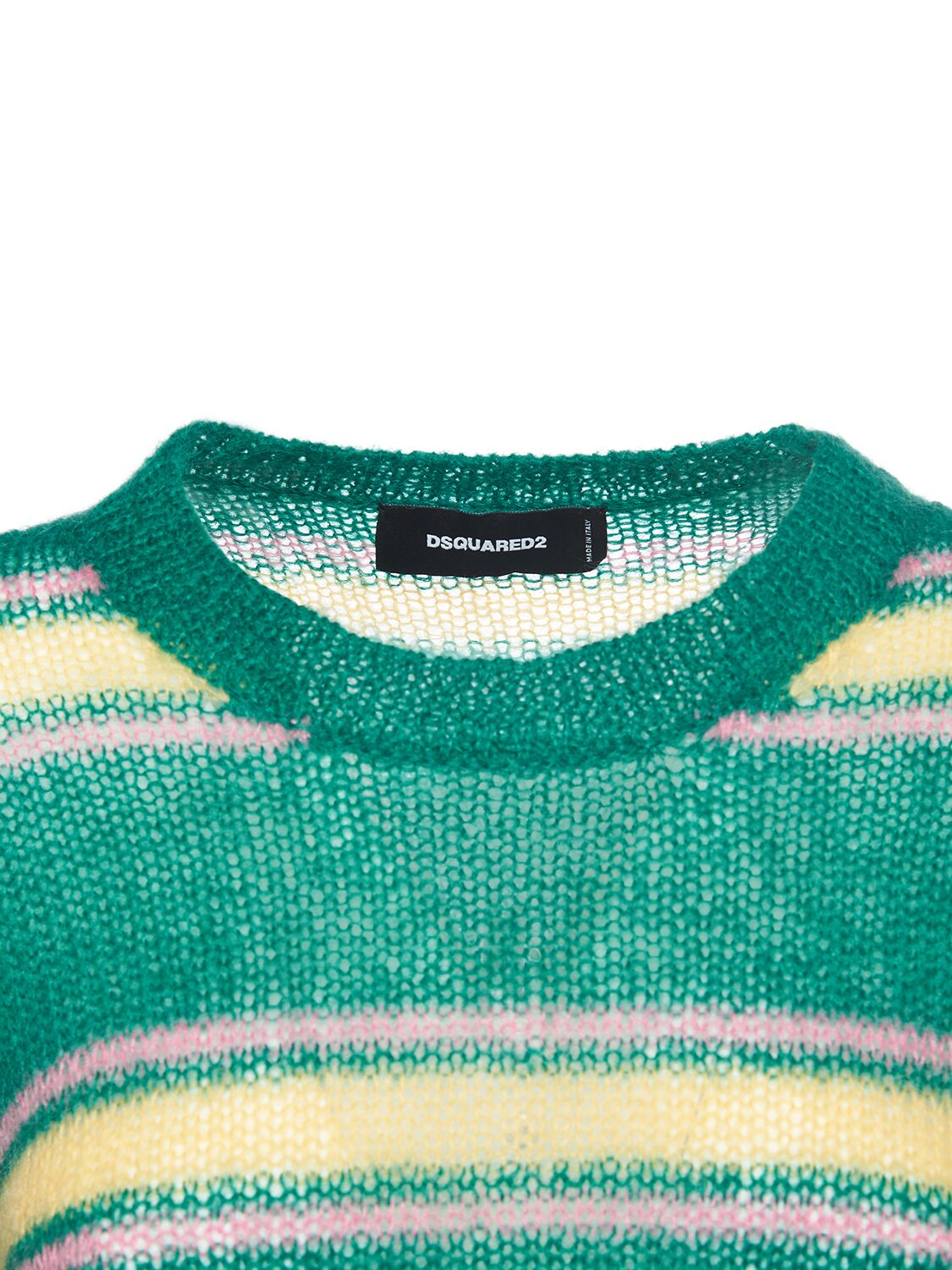 Shop Dsquared2 Striped Mohair Blend Crewneck Sweater In Green,yellow