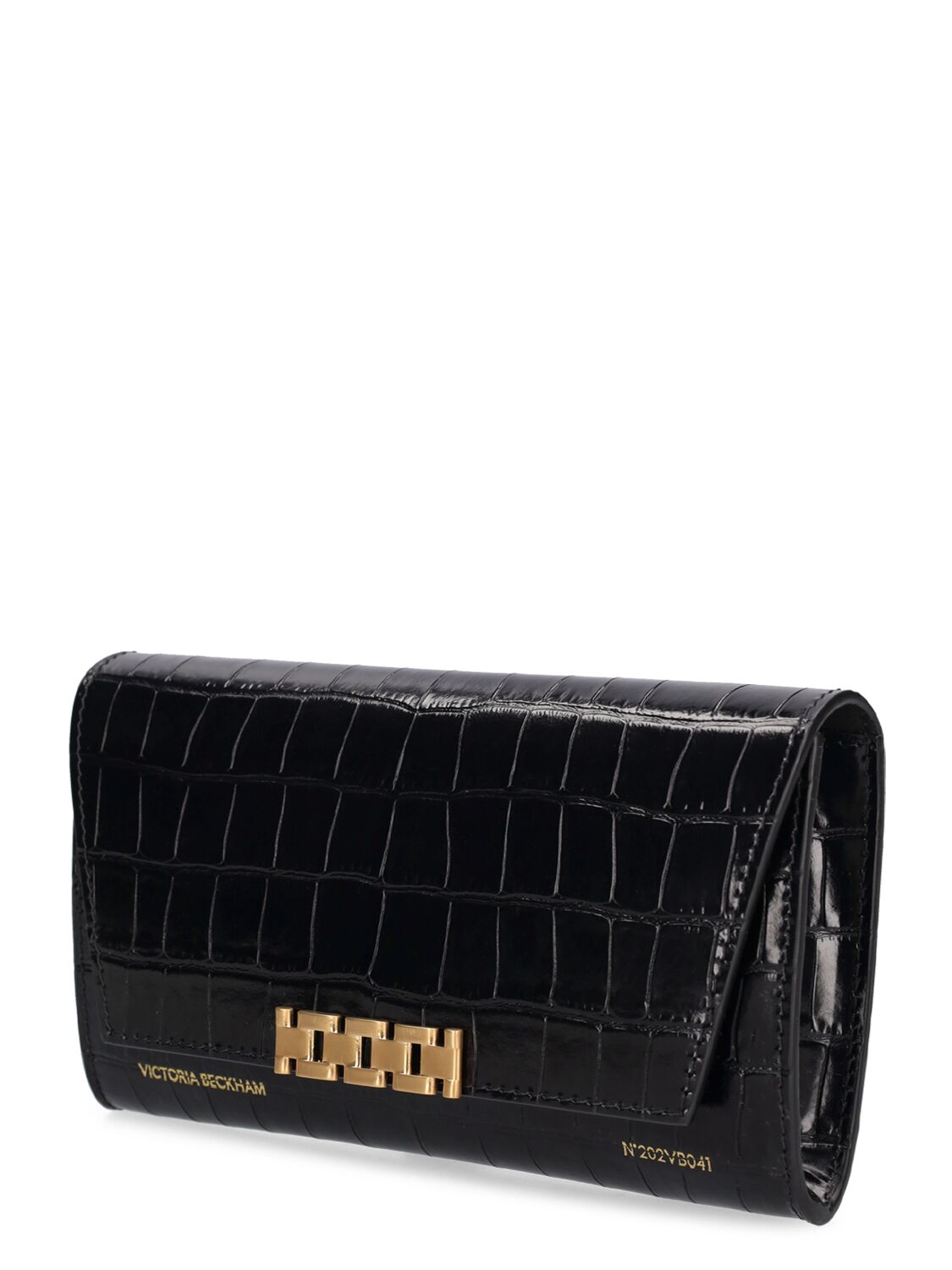 Shop Victoria Beckham Embossed Leather Wallet W/ Chain In Black