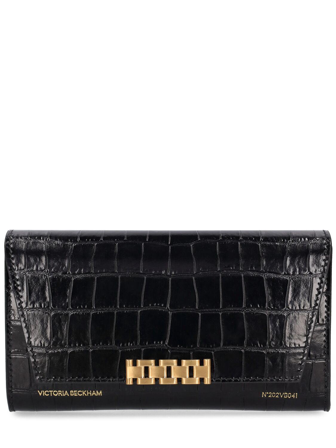 Victoria Beckham Embossed Leather Wallet W/ Chain In Black