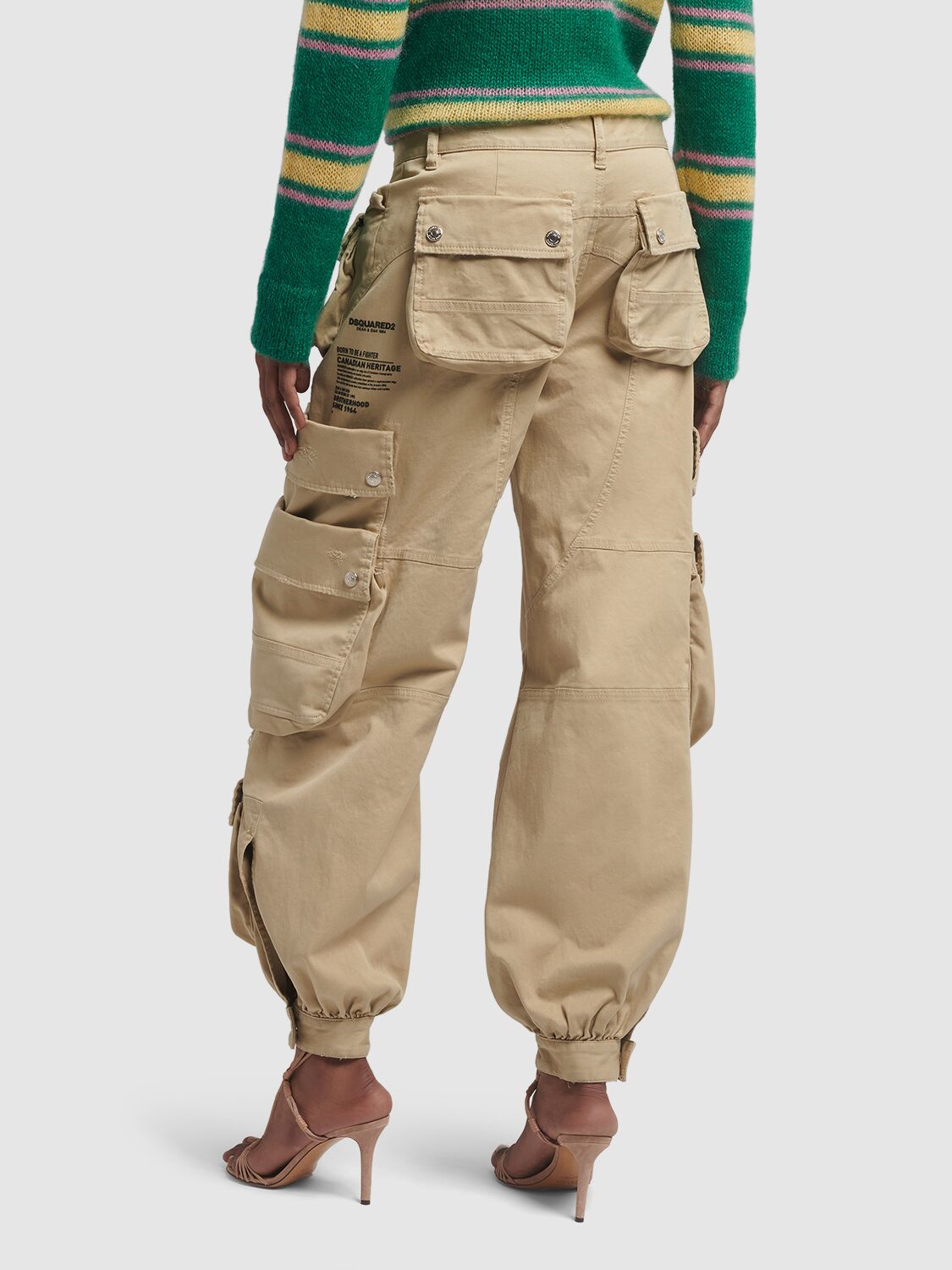 Shop Dsquared2 Cotton Drill Midrise Wide Cargo Pants In Beige
