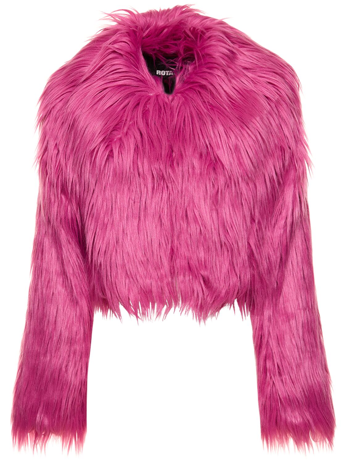 Rotate Birger Christensen Fluffy Faux Fur Cropped Jacket In Fuchsia