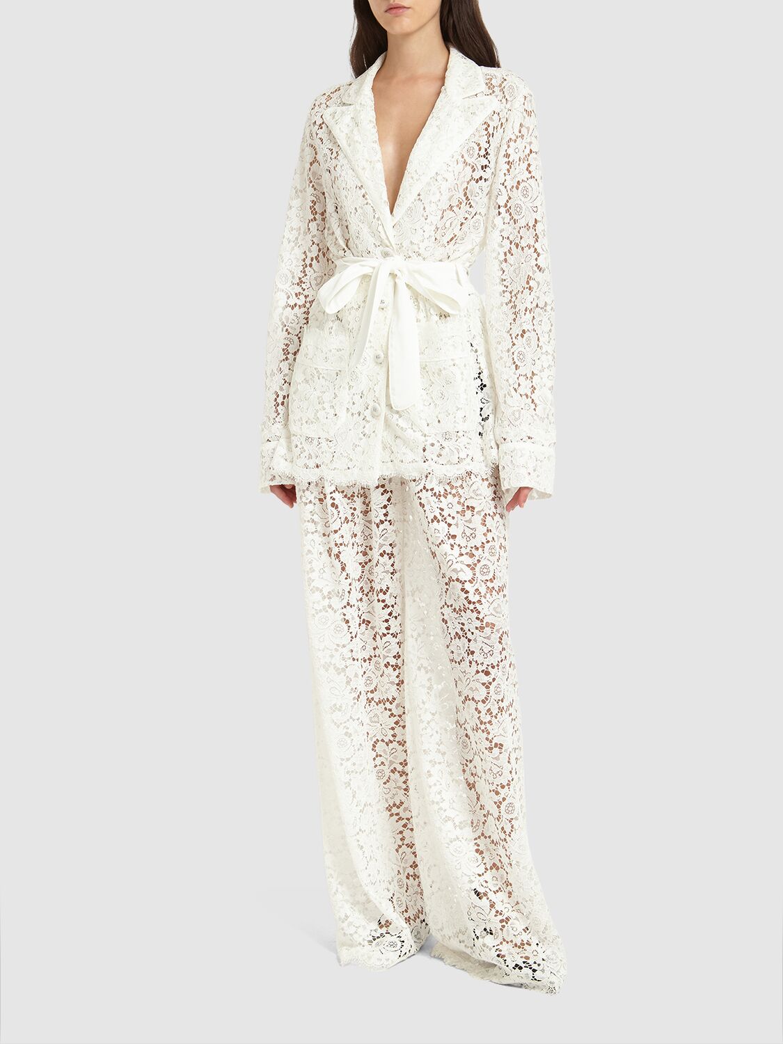 Shop Dolce & Gabbana Lace Wide Pants In White