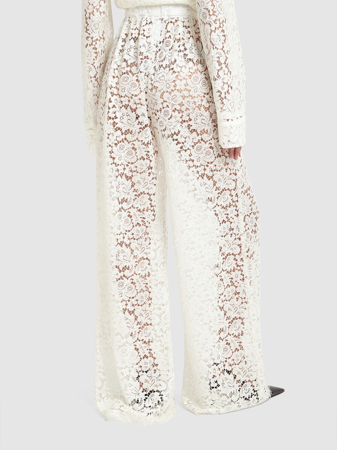 Shop Dolce & Gabbana Lace Wide Pants In White