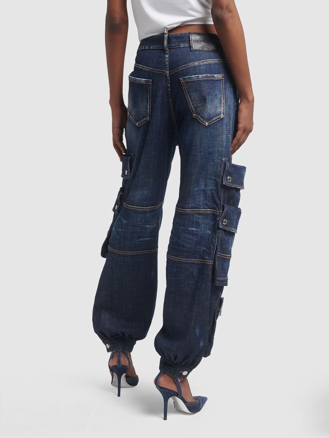 DSQUARED2 LOW-RISE WIDE DENIM CARGO JEANS 