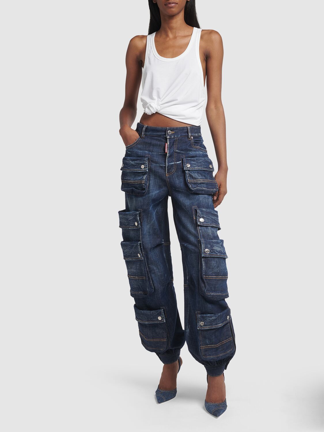 DSQUARED2 LOW-RISE WIDE DENIM CARGO JEANS 