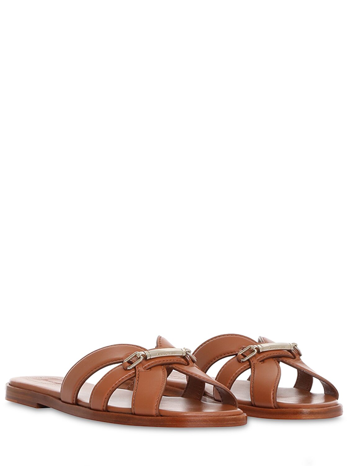 Shop Zimmermann 10mm Prisma Slide Leather Flat Sandals In Tan