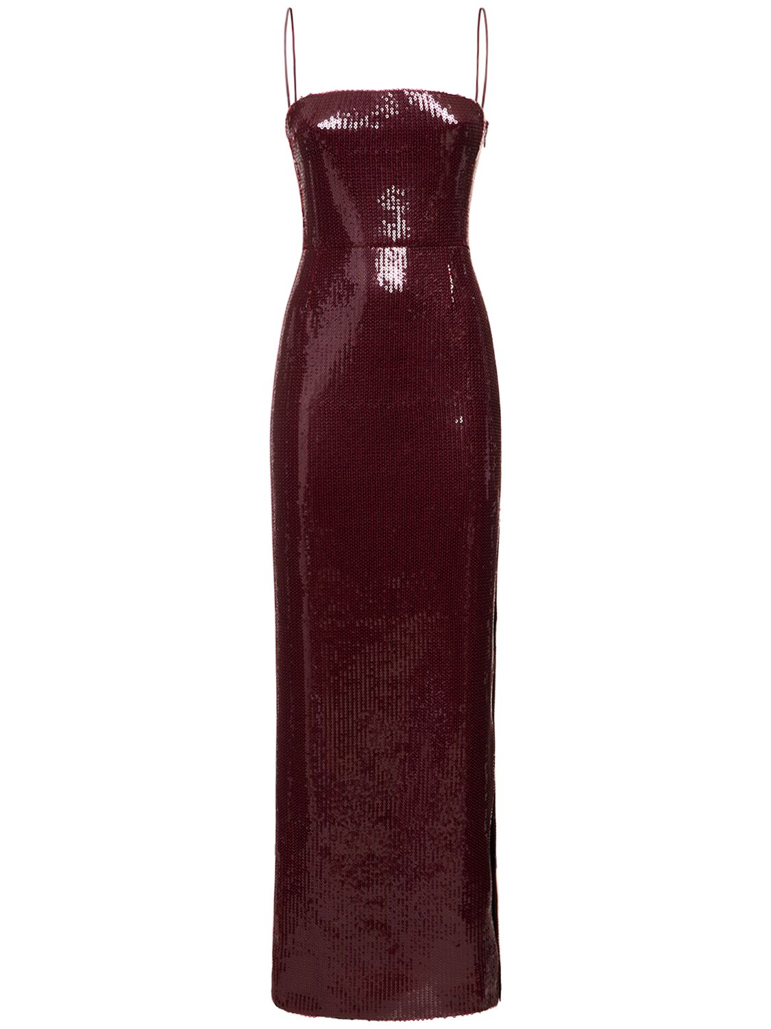 Galvan Sequined Side Slit Maxi Dress In Dark Red