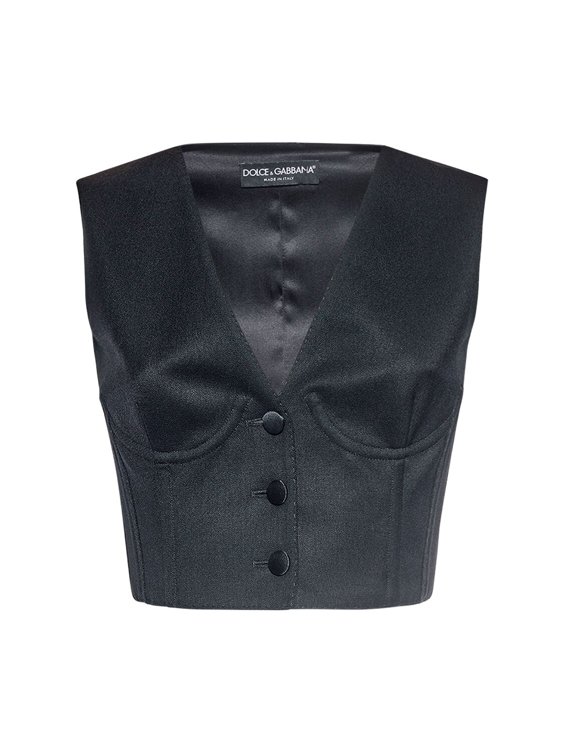 Dolce & Gabbana Wool & Satin Cropped Corset Vest In Black