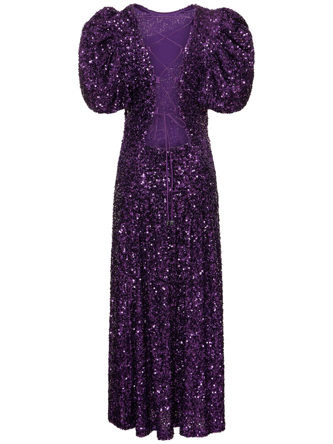 Shop Rotate Birger Christensen Sequined Puff Sleeve Dress In Purple Magic