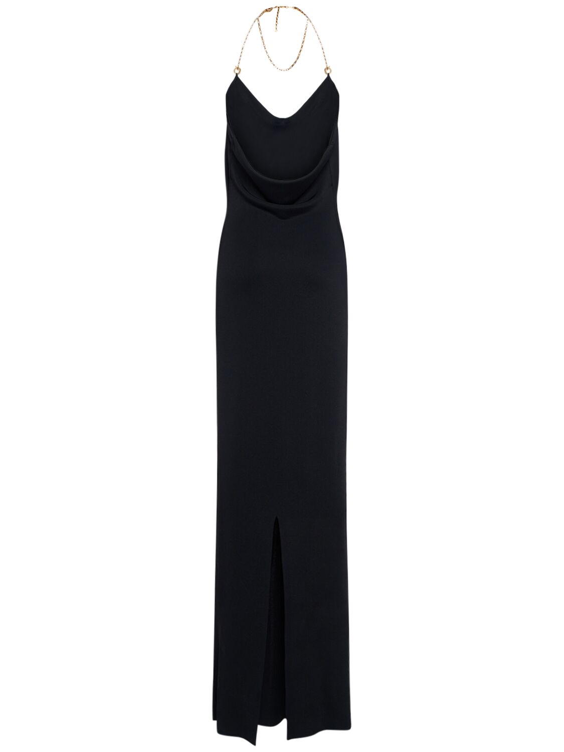 Shop Bottega Veneta Double Viscose Knit Long Dress W/ Chain In Black