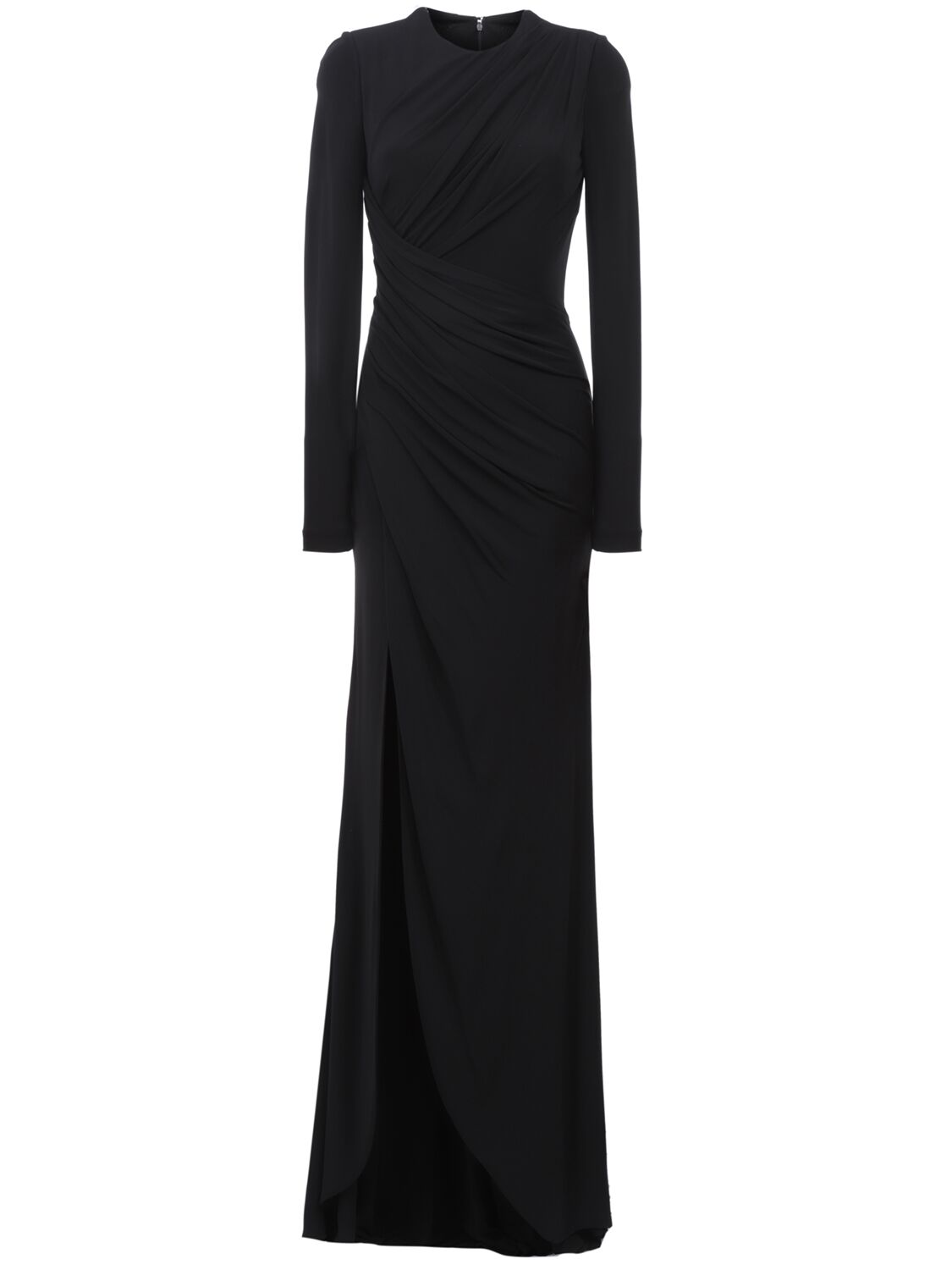 Shop Elie Saab Draped Jersey Long Dress W/split In Black