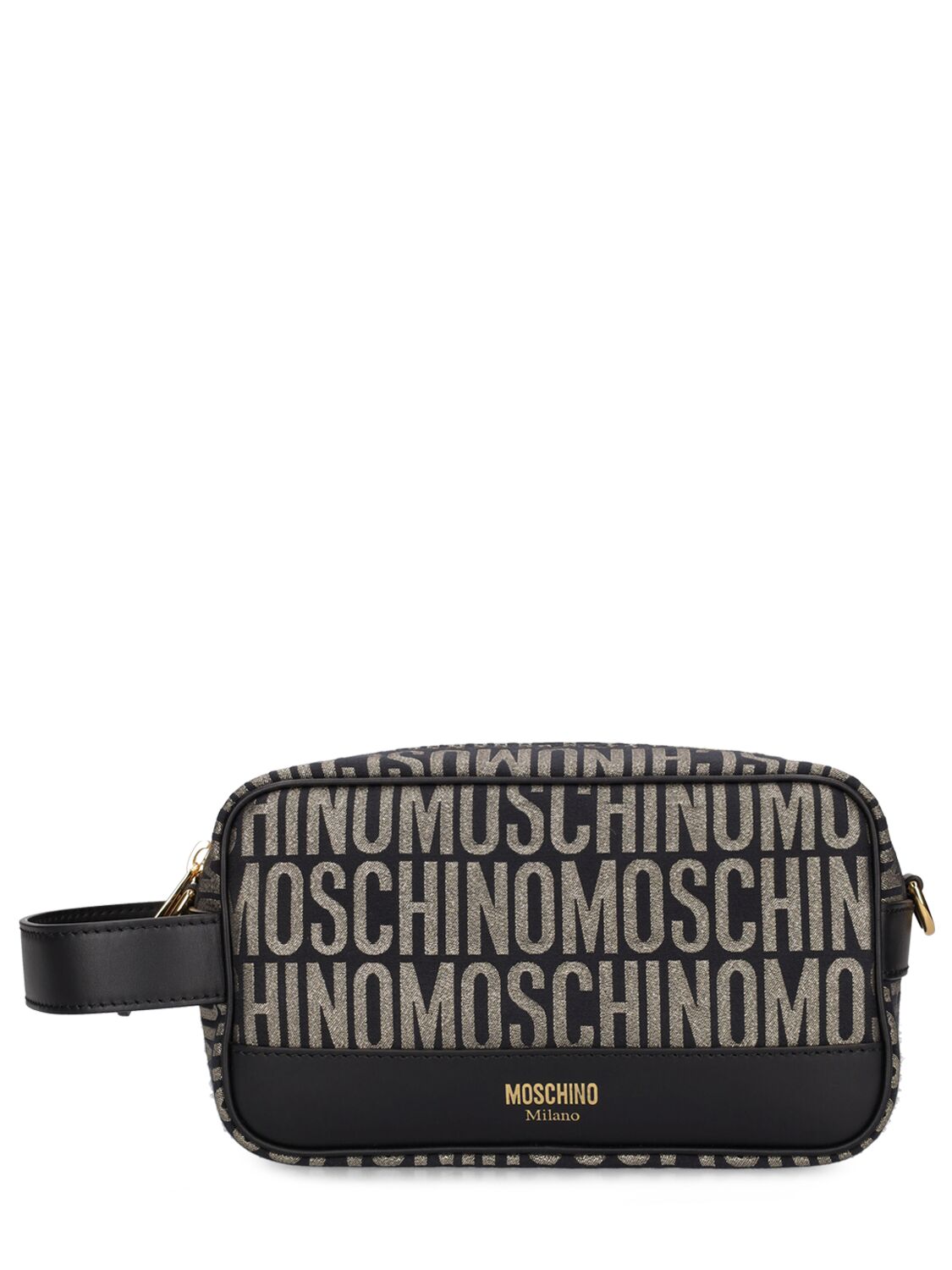 Moschino Logo Jacquard Toiletry Bag In Black,gold