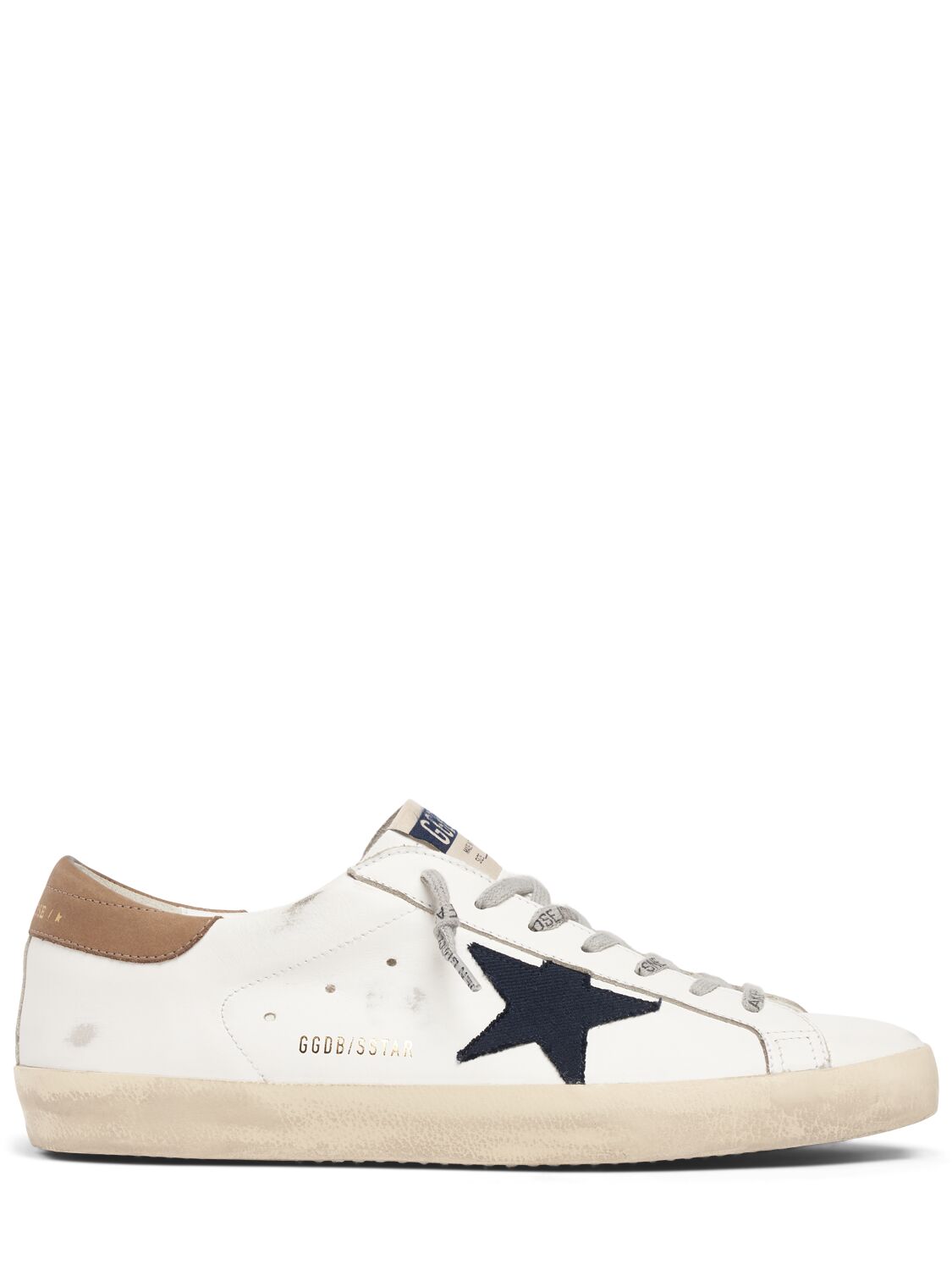 Shop Golden Goose Super-star Leather Sneakers In White,navy