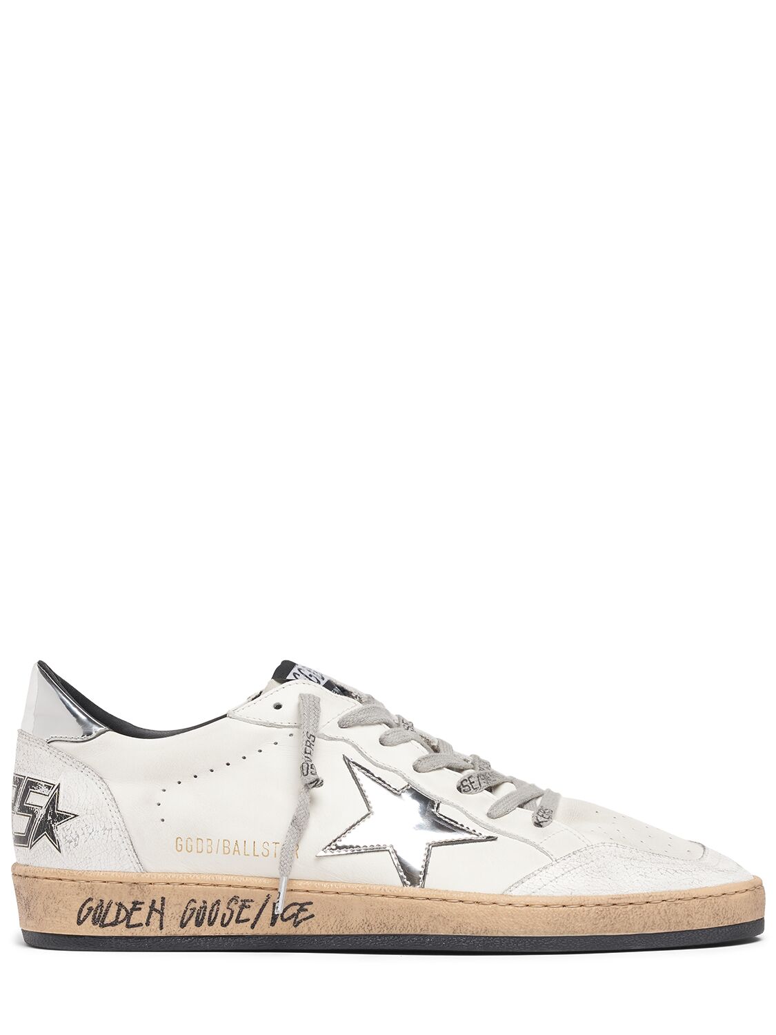 Golden Goose Ball Star Leather Sneakers In White,silver