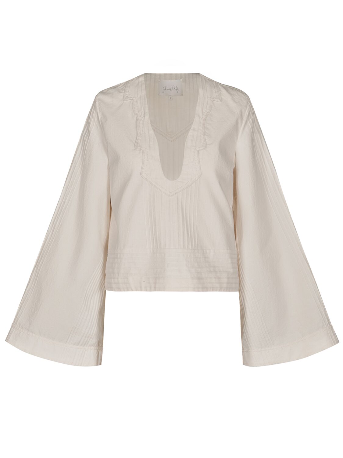 Johanna Ortiz Embroidered Cotton Flared Sleeve Top In Ivory