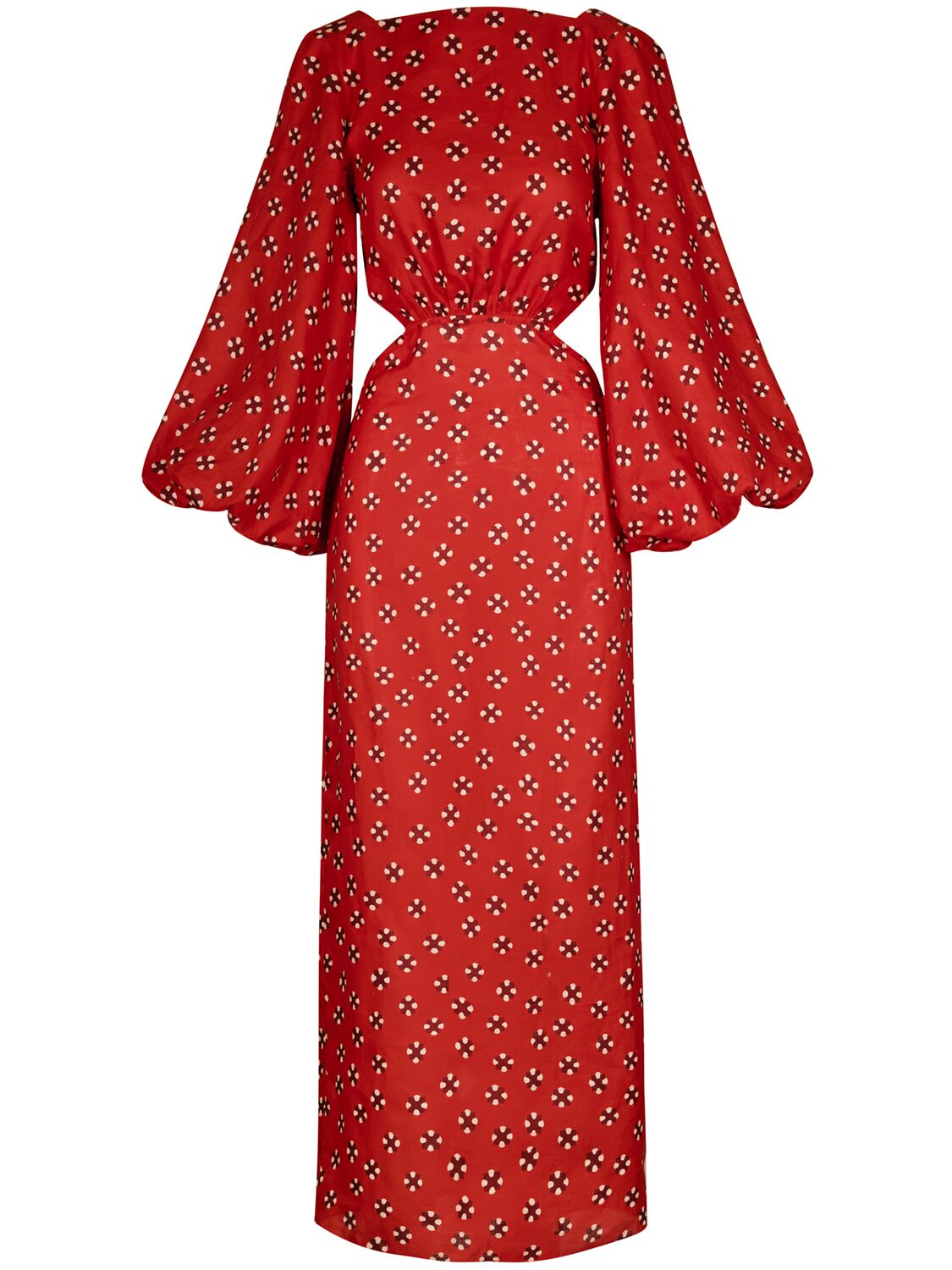 Image of Printed Linen Flared Sleeve Midi Dress