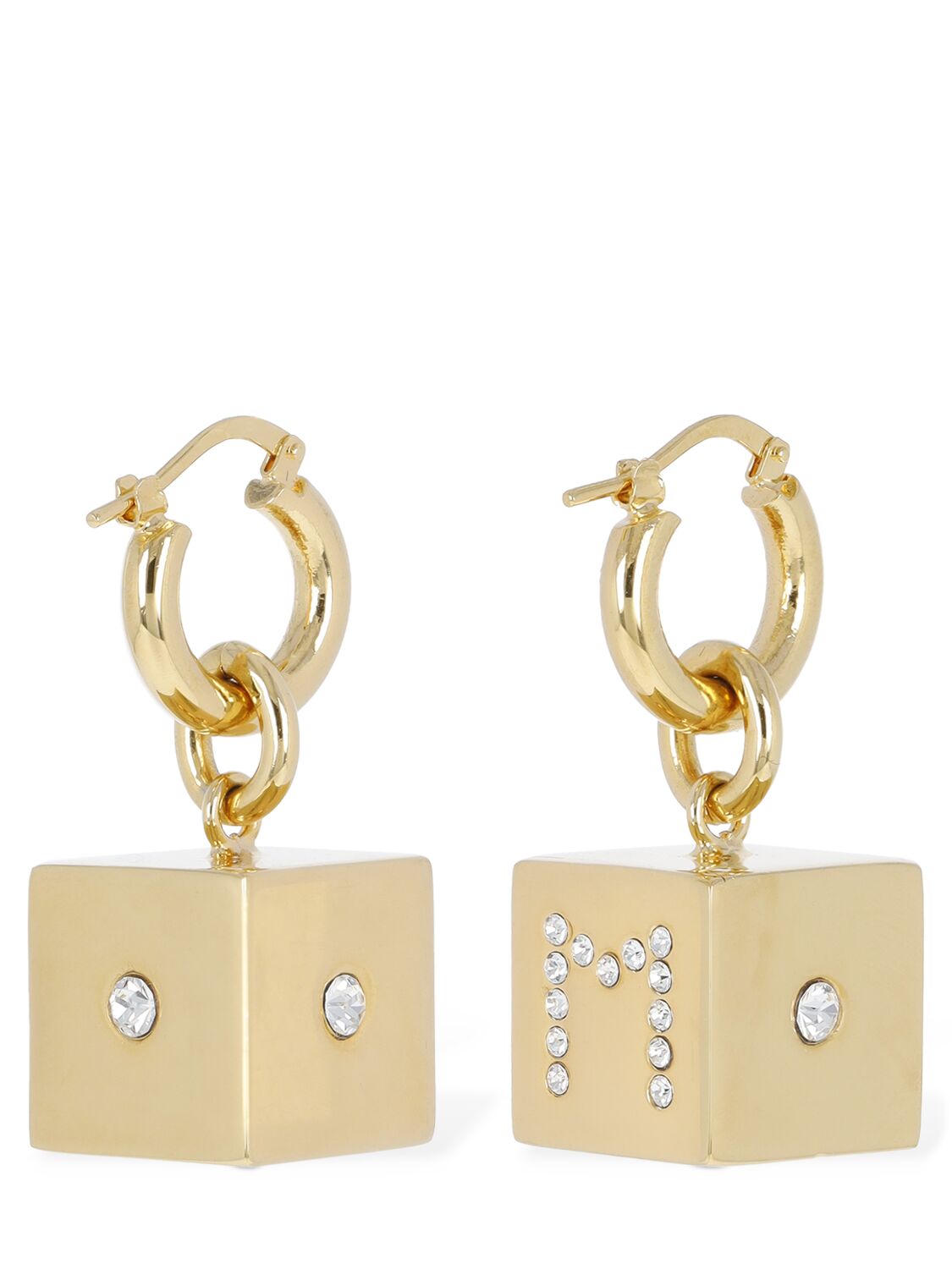 Shop Marni Dice & Crystal Earrings In Gold,crystal
