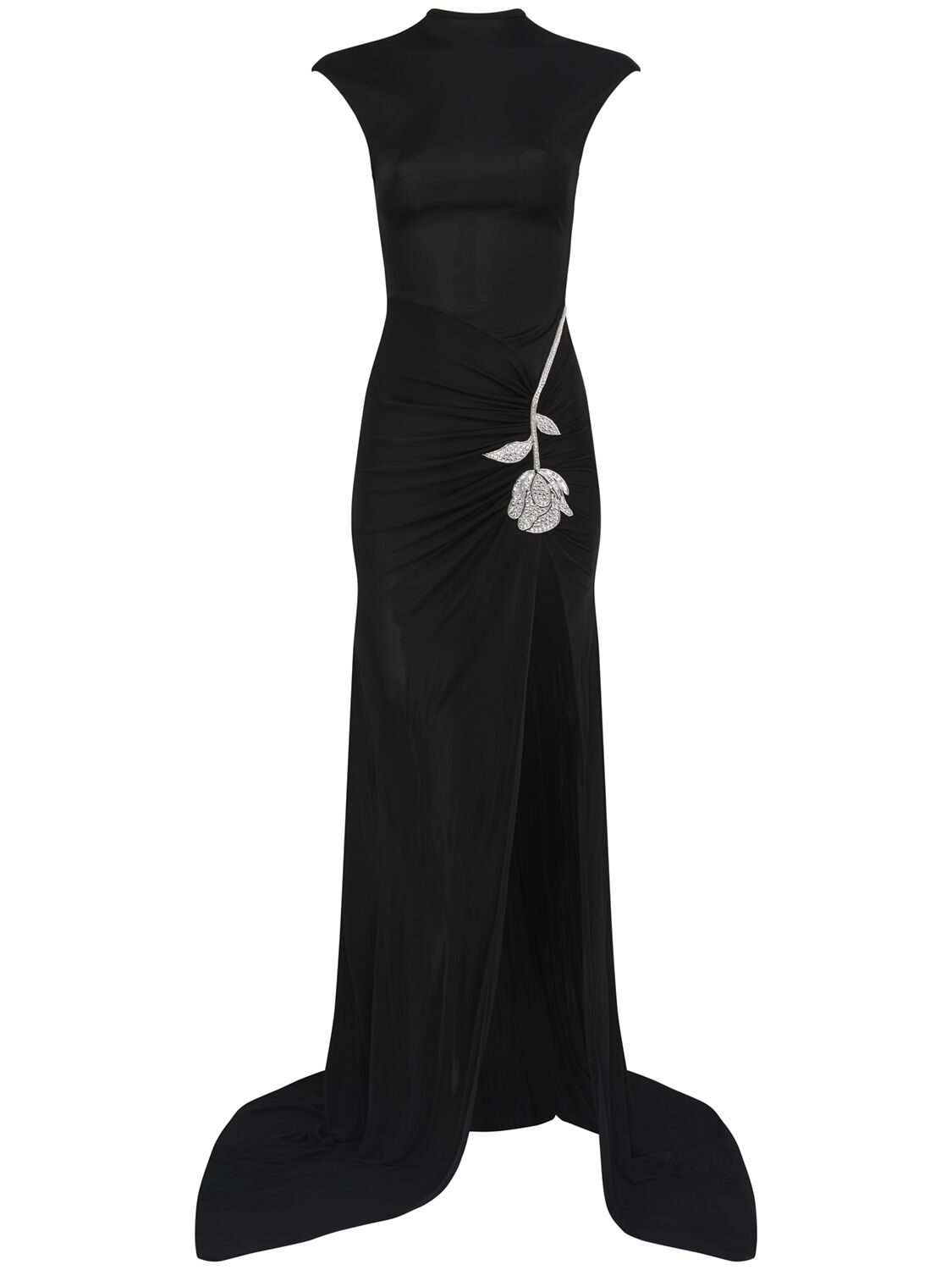 David Koma Embroidered Rose Maxi Dress In Black,silver