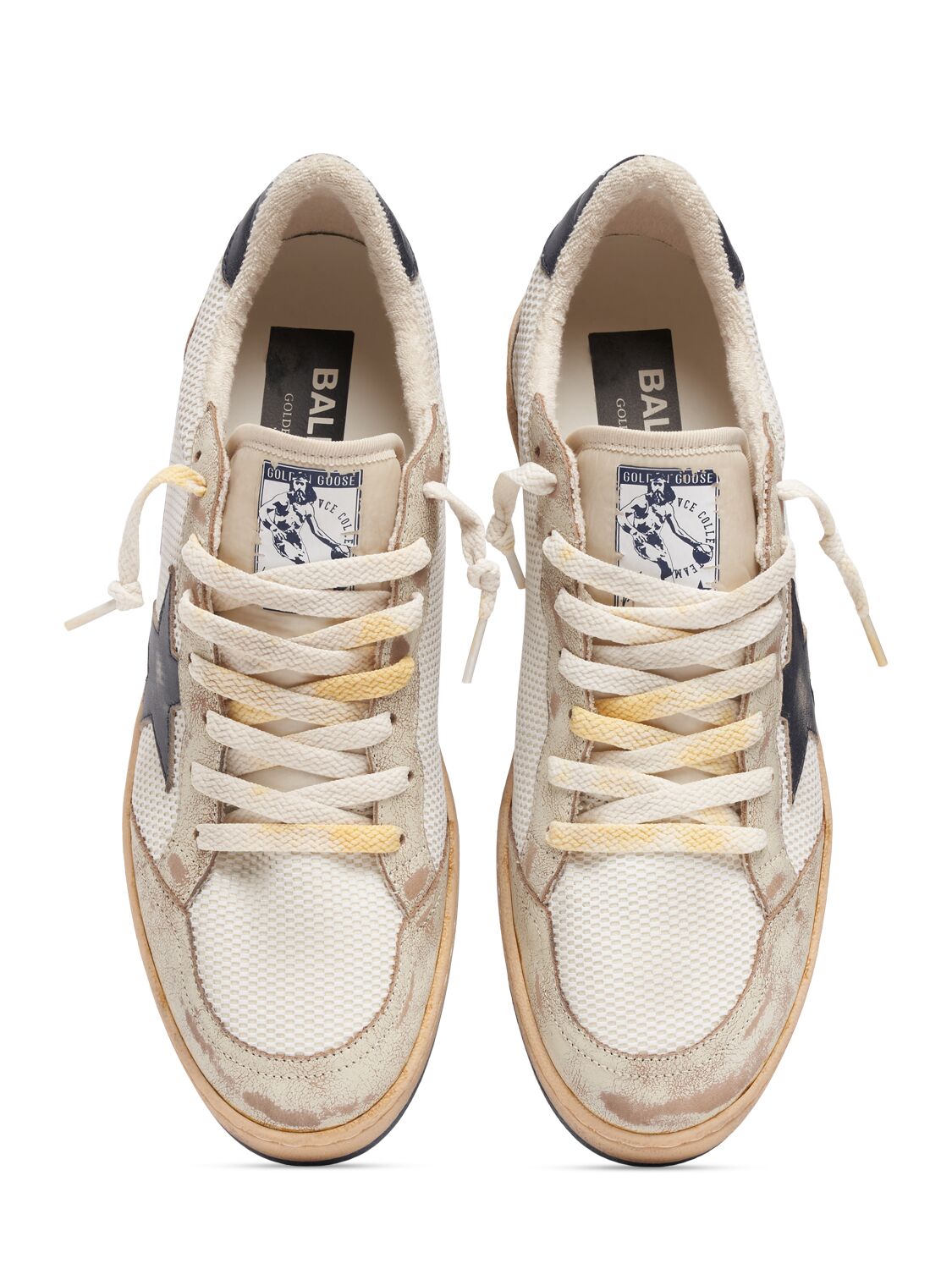 Shop Golden Goose Ballstar Leather & Mesh Sneakers In White,blue